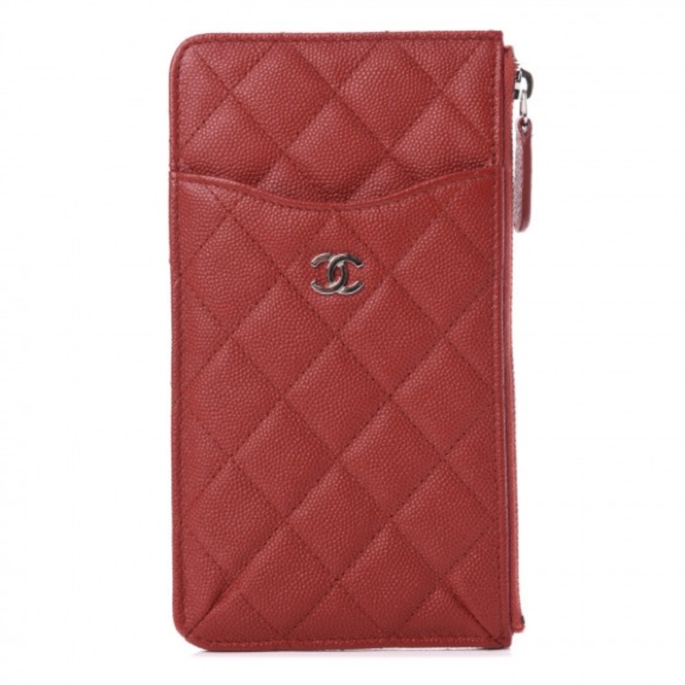 ♥️ CHANEL Caviar Quilted Classic Leather Flat Wallet Pouch Red